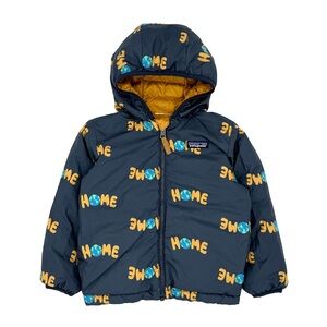 GUC Patagonia Little Boys Planet Home Reversible Down Jacket in Navy & Brown 4